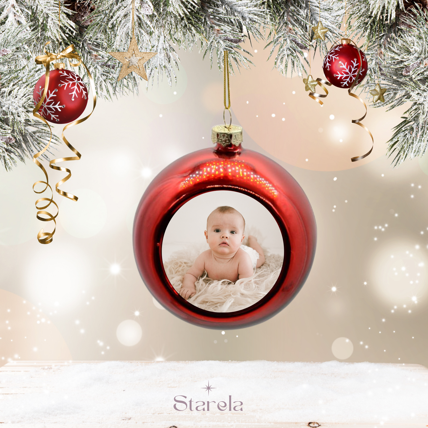 Boule de Noël colorée personnalisée avec photo