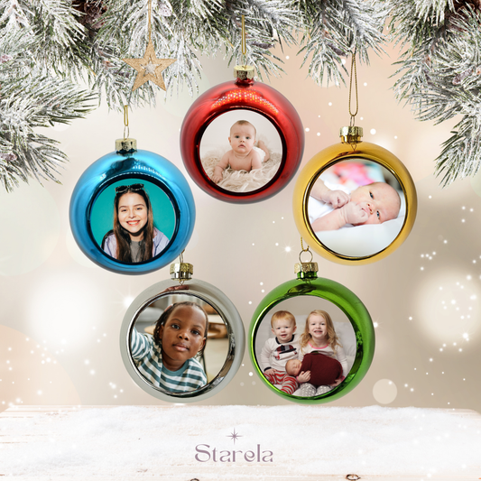 Boule de Noël colorée personnalisée avec photo