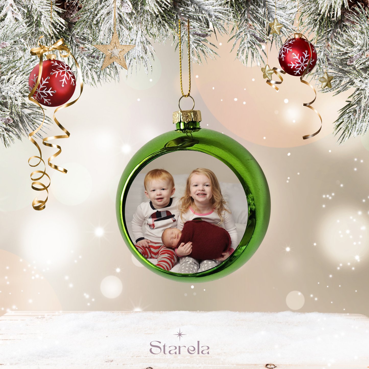 Boule de Noël colorée personnalisée avec photo