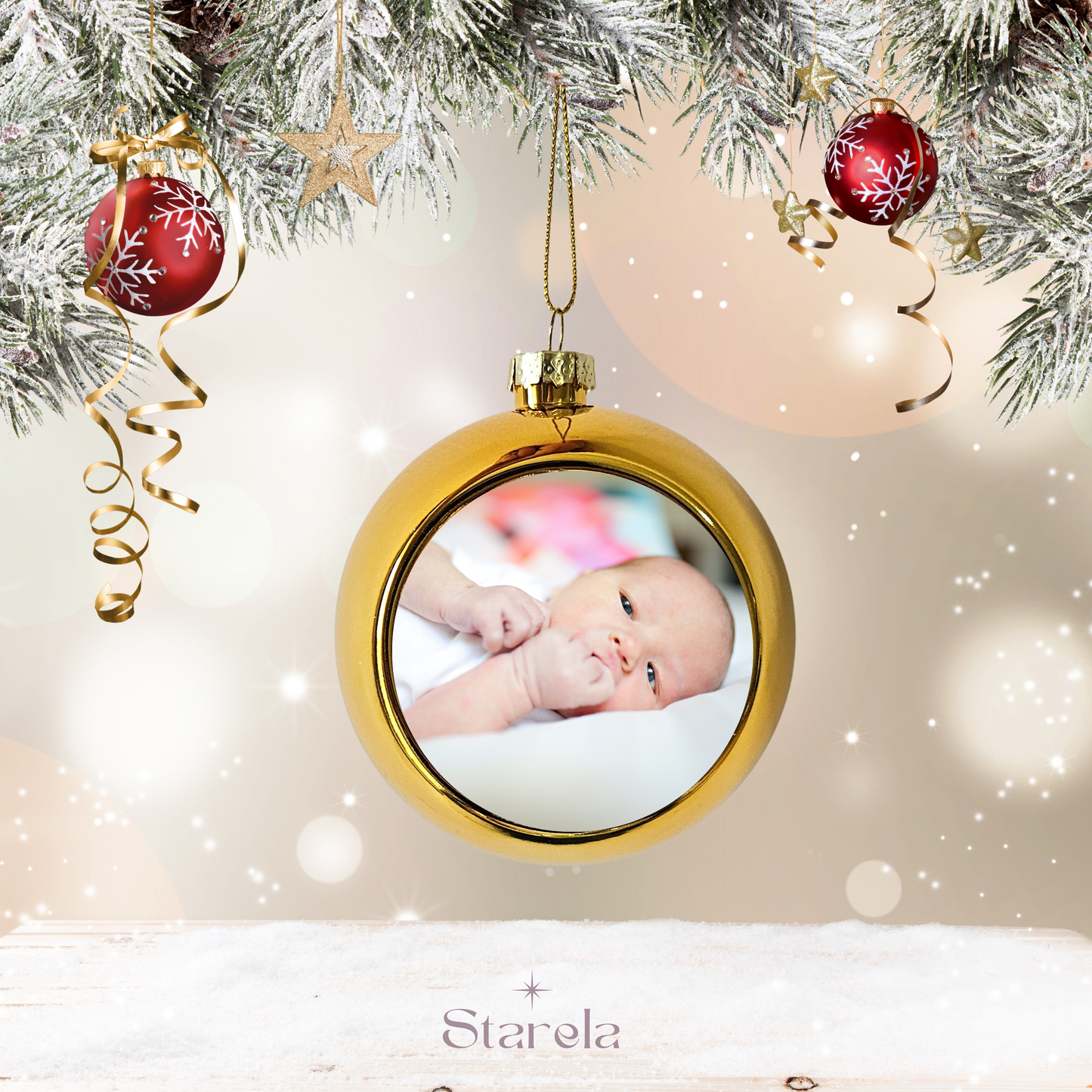 Boule de Noël colorée personnalisée avec photo