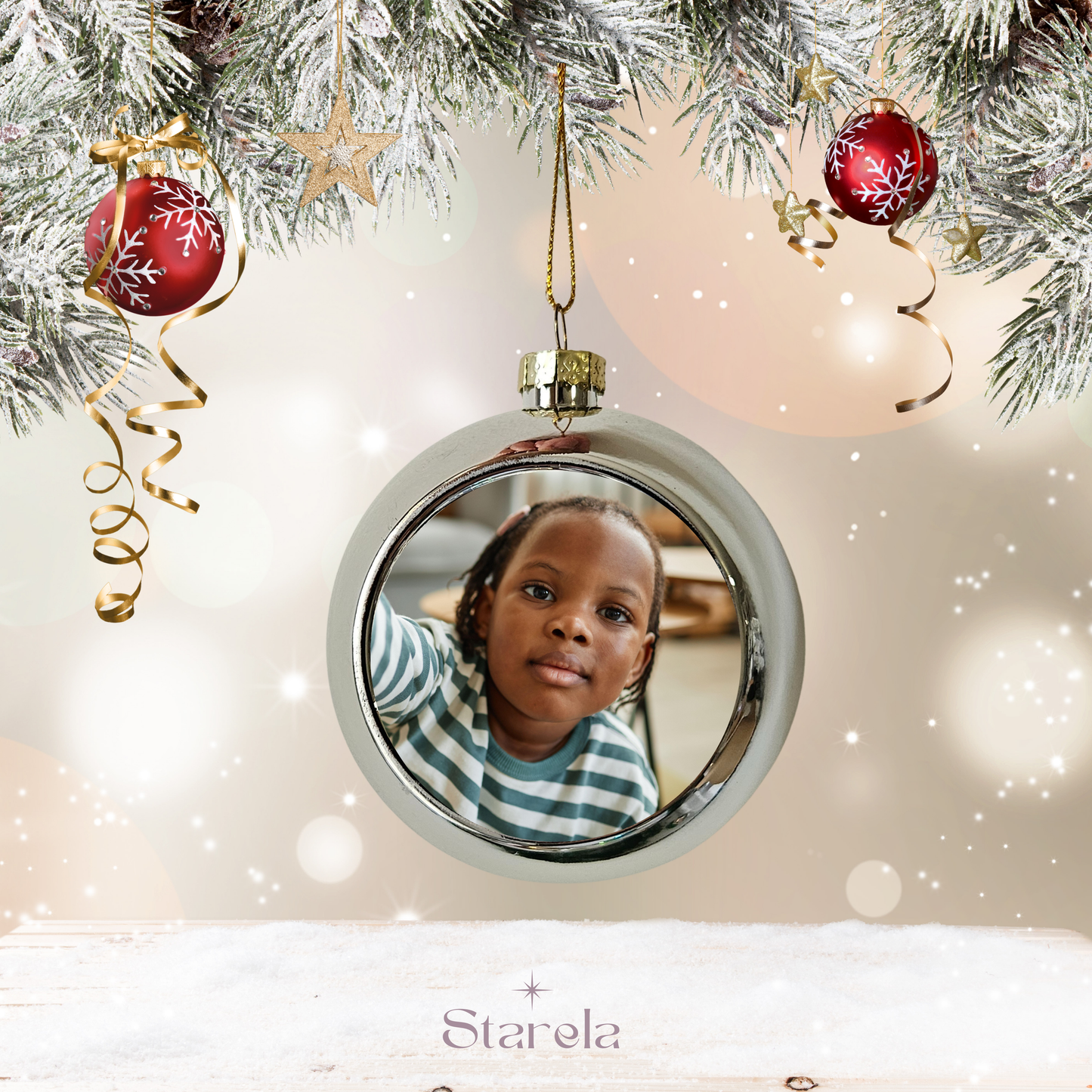 Boule de Noël colorée personnalisée avec photo