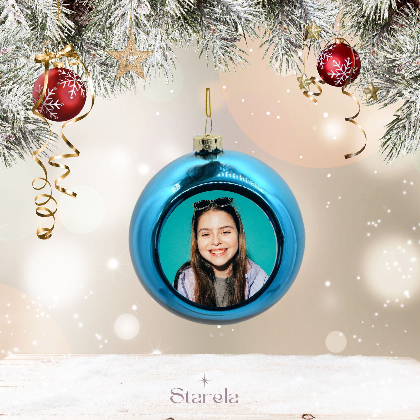Boule de Noël colorée personnalisée avec photo