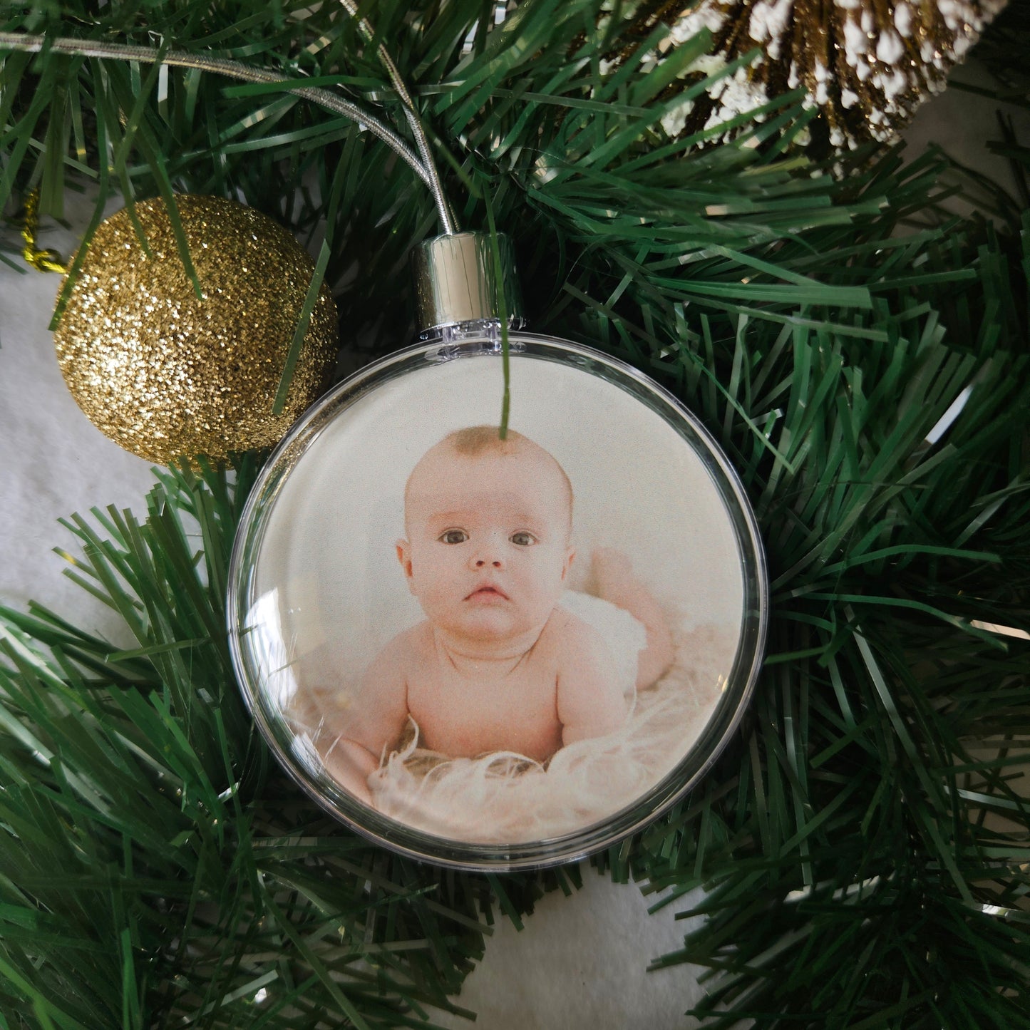 Boule de Noël Ronde Plate - Photos recto verso