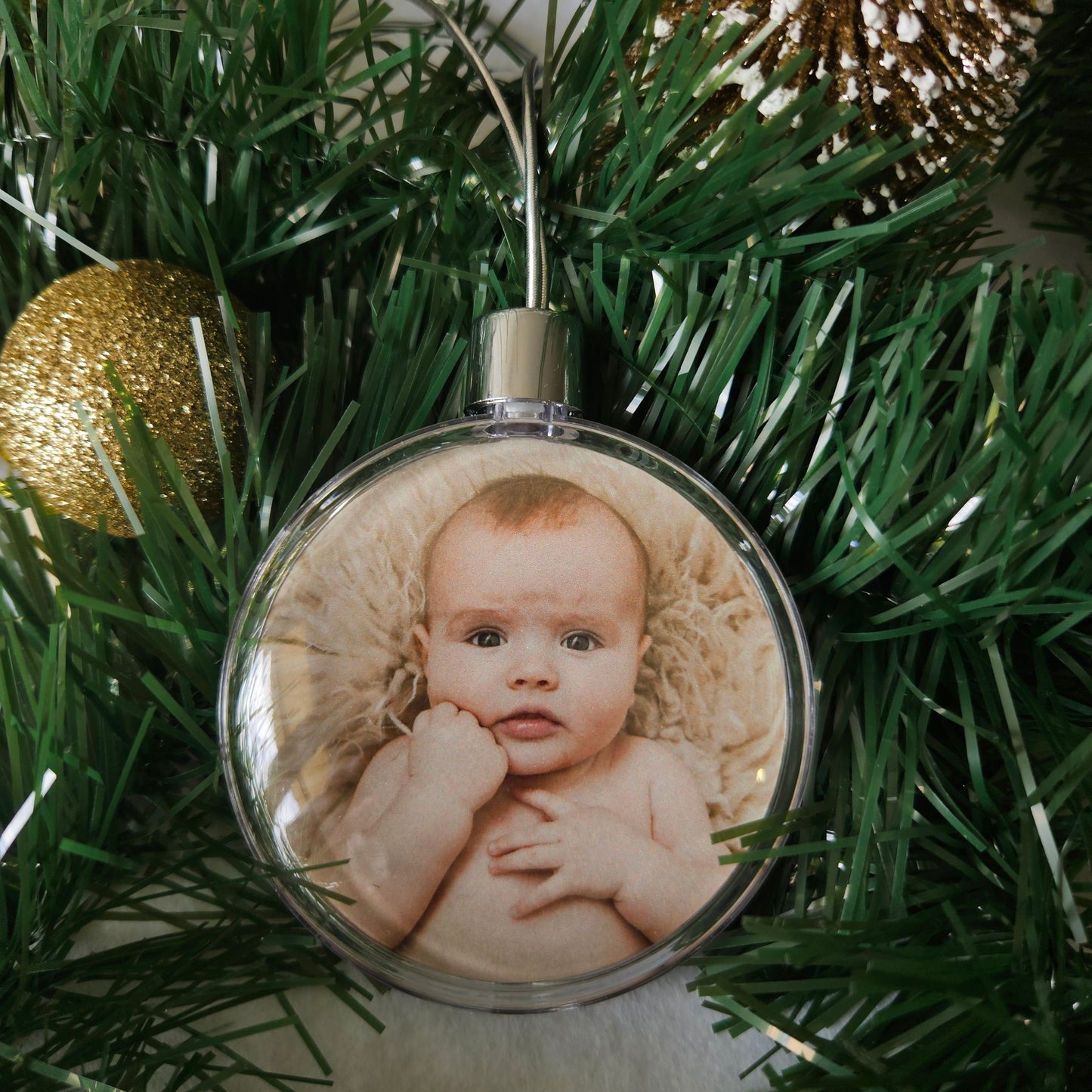 Boule de Noël Ronde Plate - Photos recto verso