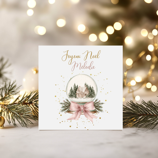 Carte de vœux de Noël personnalisée - Boule de neige