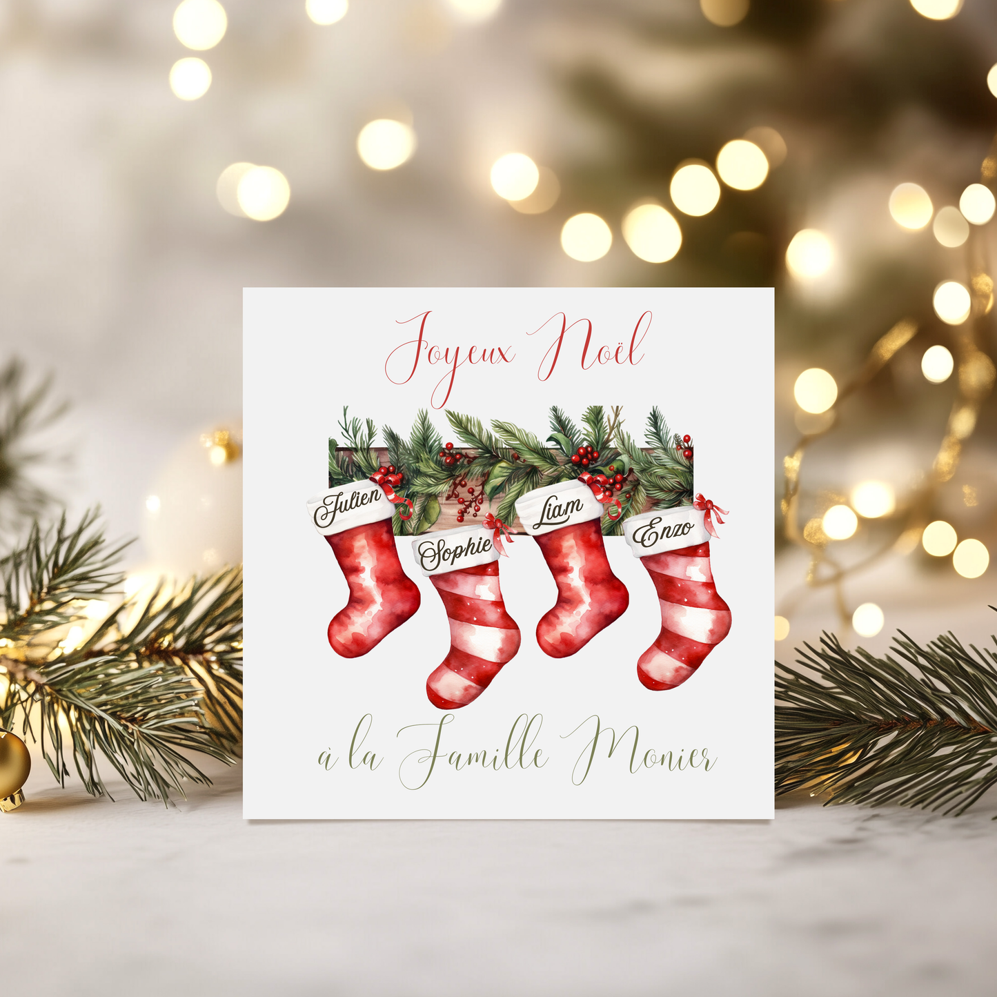 Carte de vœux de Noël personnalisée - Chaussettes de Noël