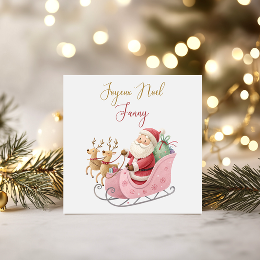 Carte de vœux de Noël personnalisée -Père Noël Rose