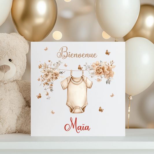 Carte de vœux personnalisée - Body et fleurs