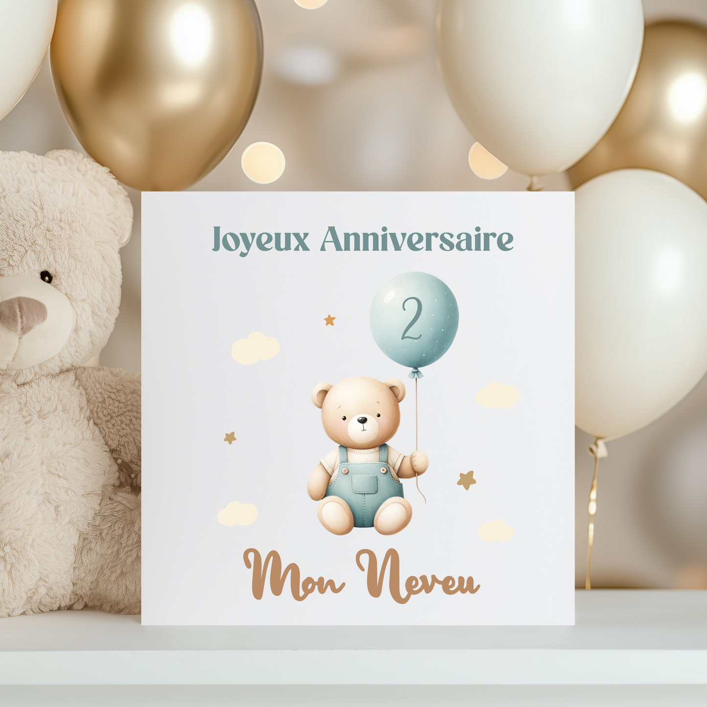 Carte de vœux personnalisée - Ourson et ballon bleu