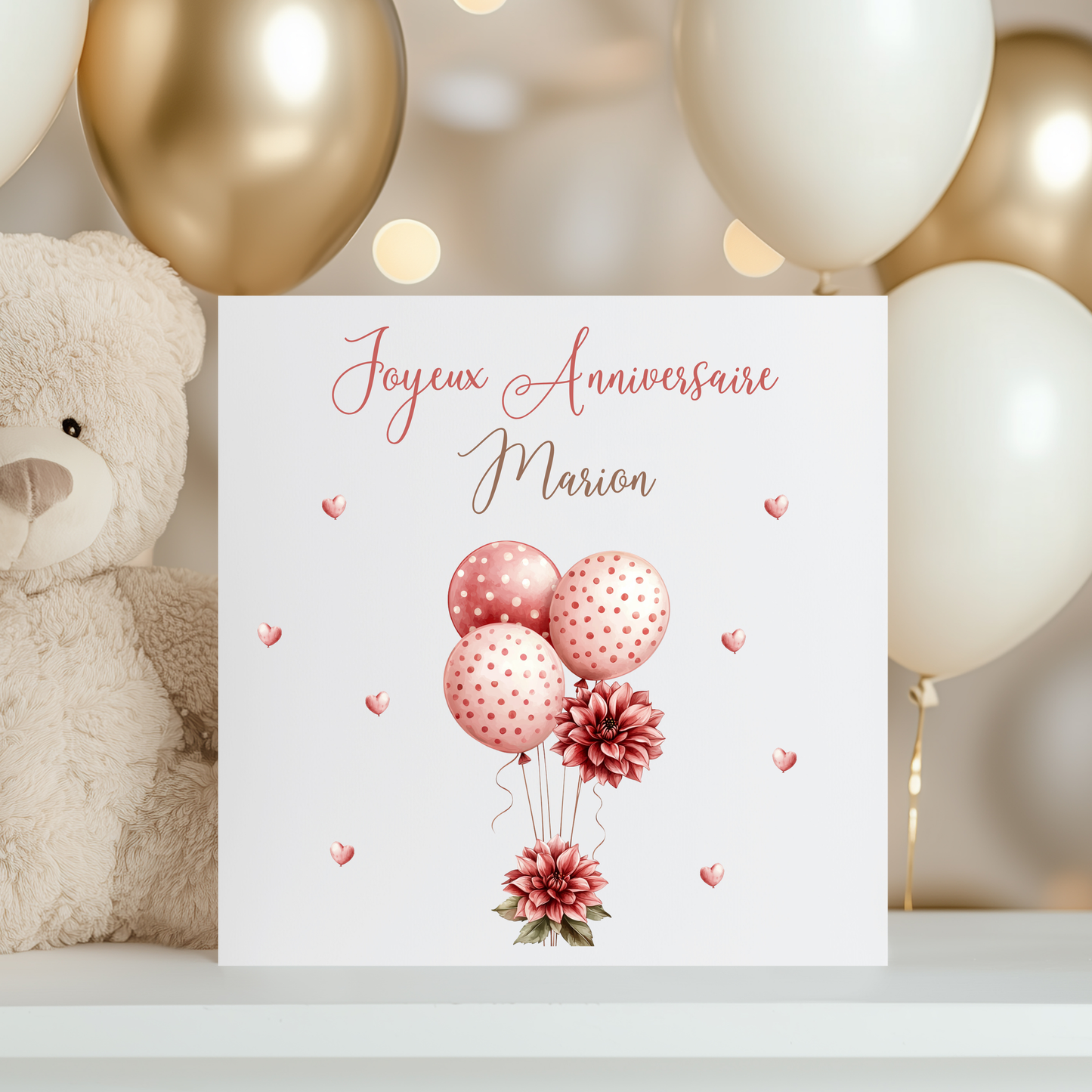 Carte de vœux personnalisée Fleurs et ballons