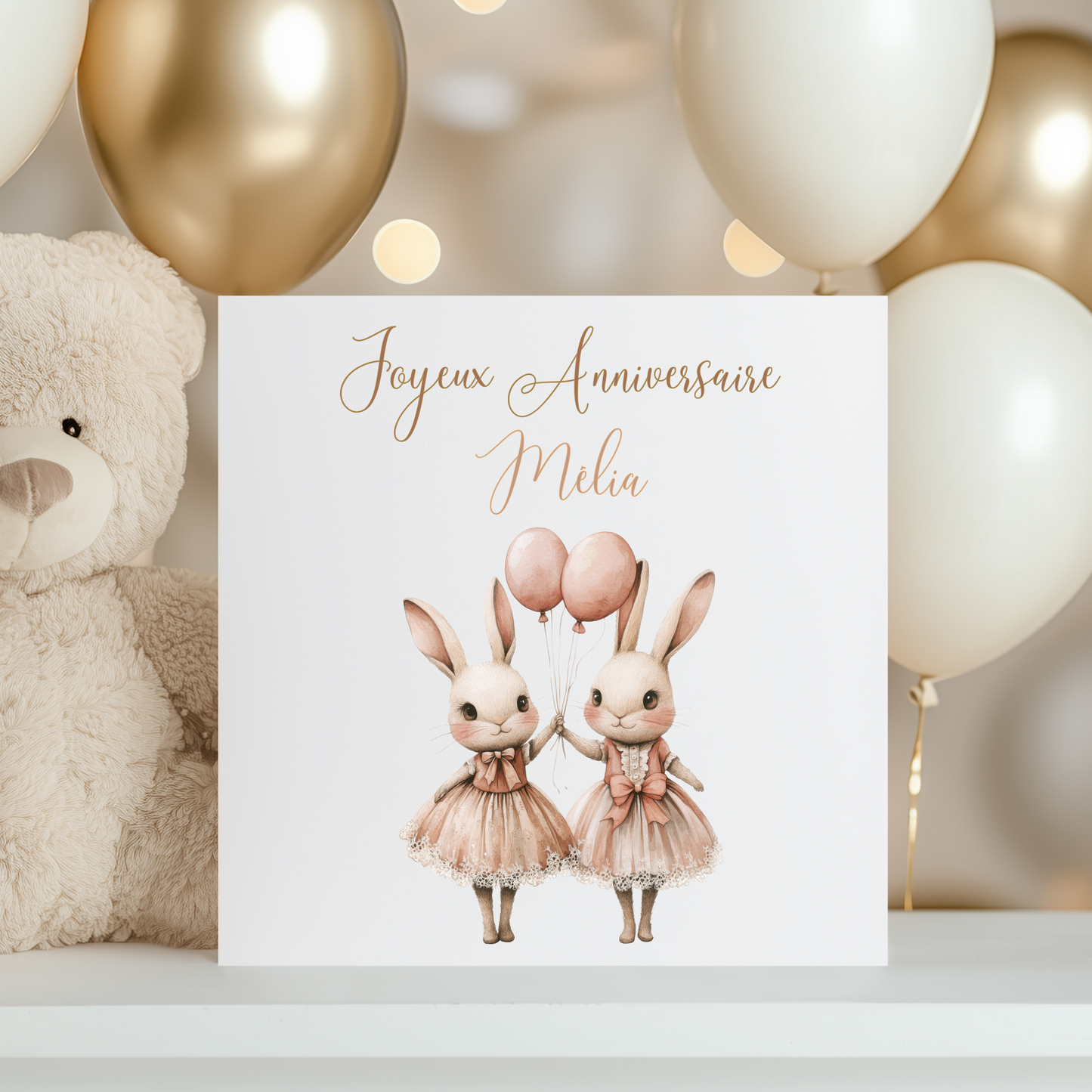 Carte de vœux personnalisée - 2 Lapins