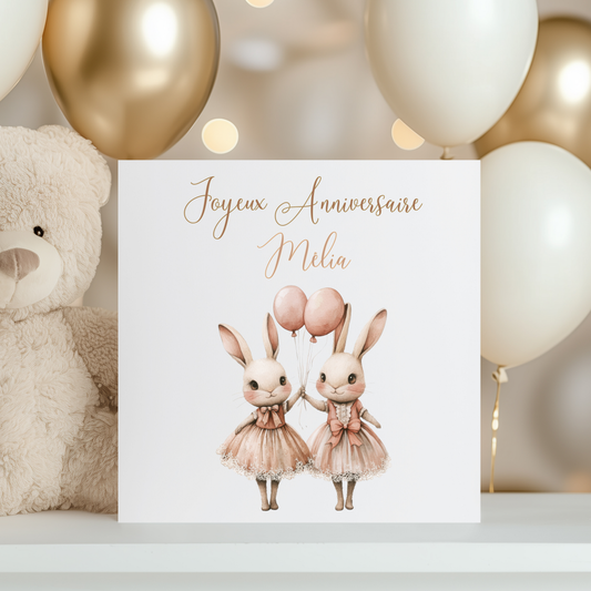 Carte de vœux personnalisée - 2 Lapins