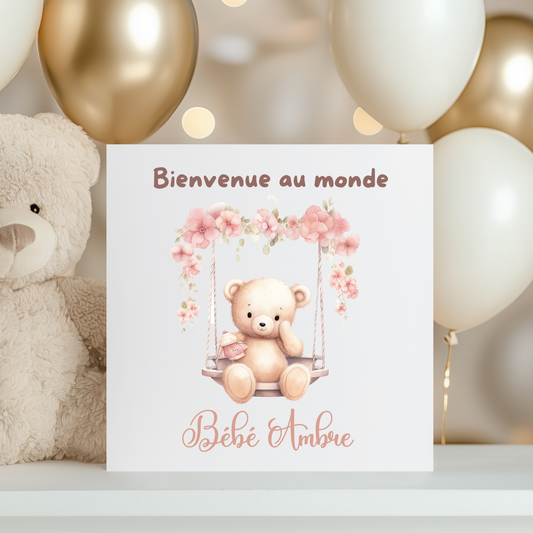 Carte de vœux personnalisée - Ourson et balançoire
