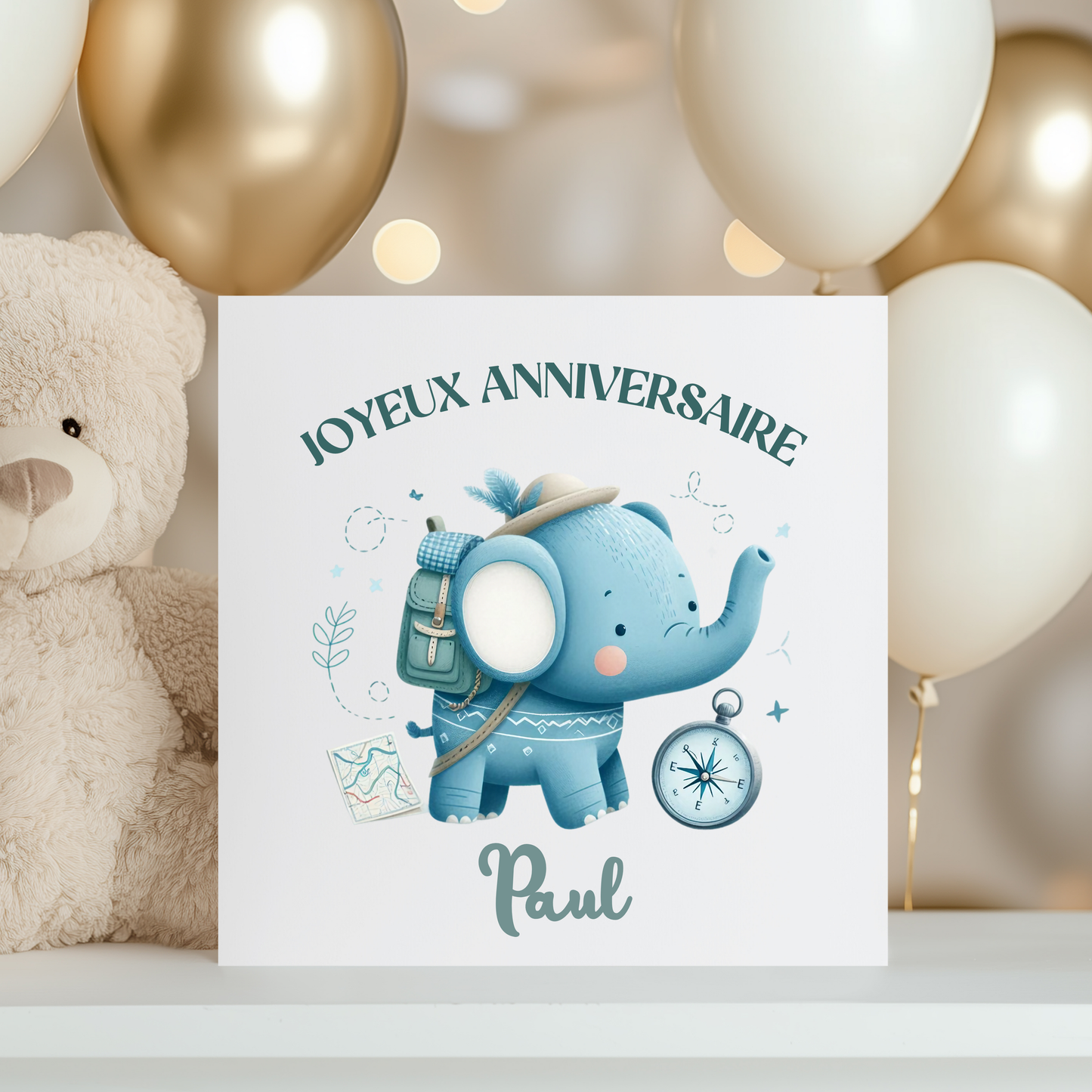 Carte de vœux personnalisée - Eléphant bleu
