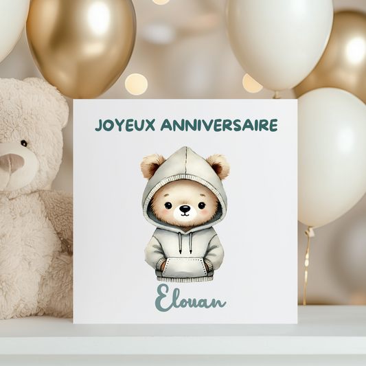 Carte de vœux personnalisée - Ourson en sweat