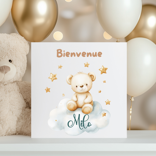 Carte de vœux personnalisée - Ourson et nuage