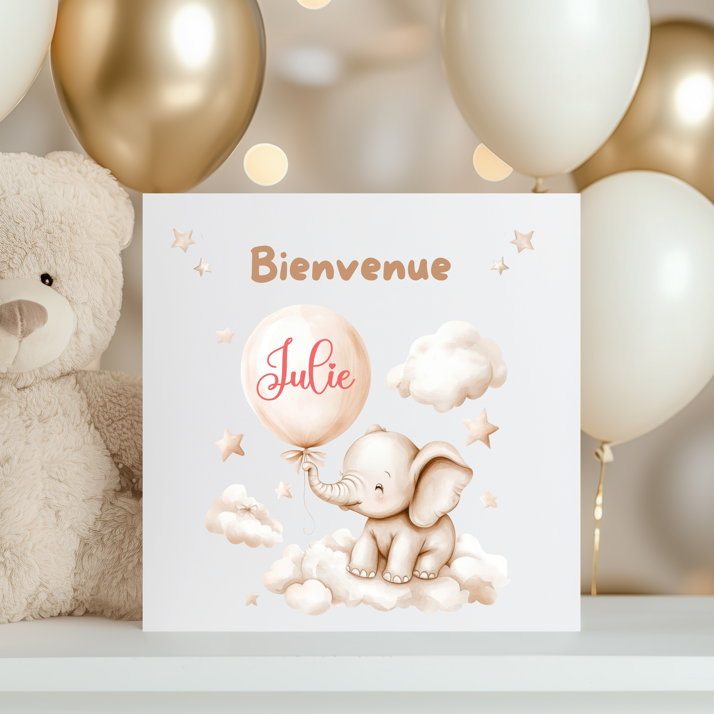 Carte de vœux personnalisée - Eléphant et nuage