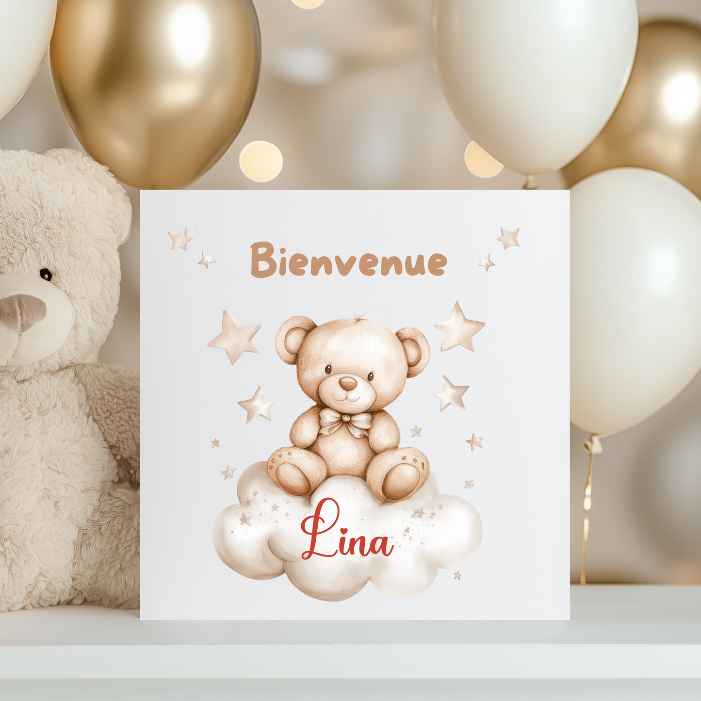 Carte de vœux personnalisée - Ourson sur nuage