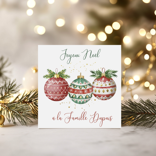 Carte de vœux de Noël personnalisée - 3 boules de Noël