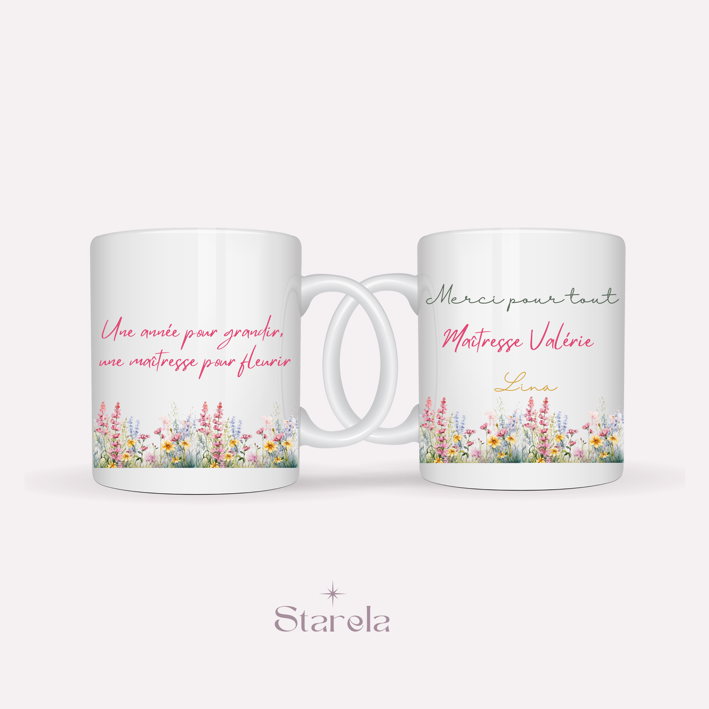 Mug Maîtresse / Atsem/ Aesh / Nounou personnalisable - Maîtresse pour fleurir - rose