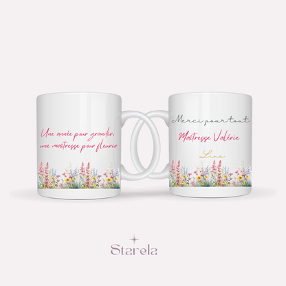 Mug Maîtresse / Atsem/ Aesh / Nounou personnalisable - Maîtresse pour fleurir - rose