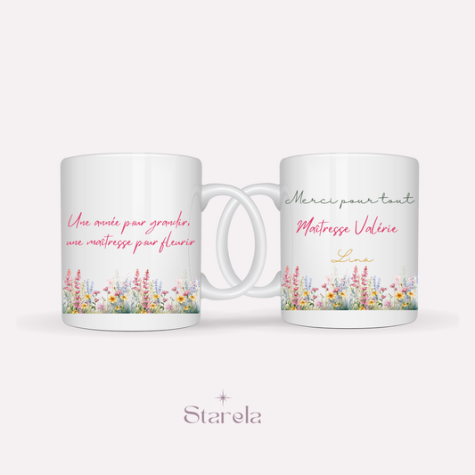 Mug Maîtresse / Atsem/ Aesh / Nounou personnalisable - Maîtresse pour fleurir - rose