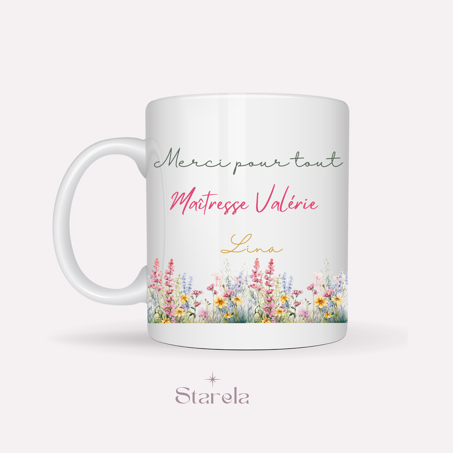 Mug Maîtresse / Atsem/ Aesh / Nounou personnalisable - Maîtresse pour fleurir - rose