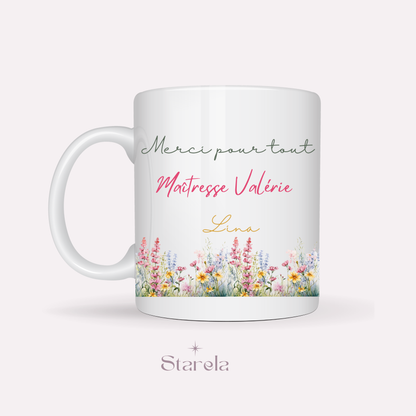 Mug Maîtresse / Atsem/ Aesh / Nounou personnalisable - Maîtresse pour fleurir - rose