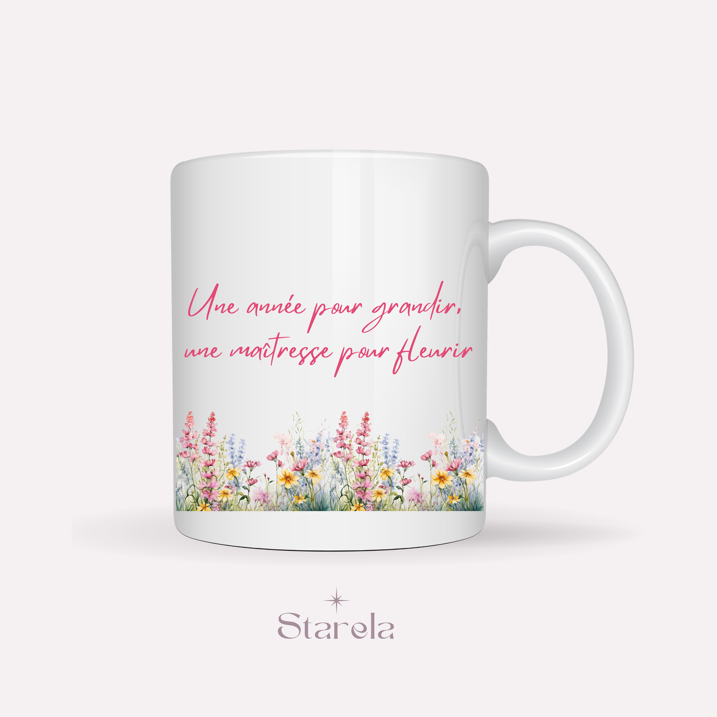 Mug Maîtresse / Atsem/ Aesh / Nounou personnalisable - Maîtresse pour fleurir - rose
