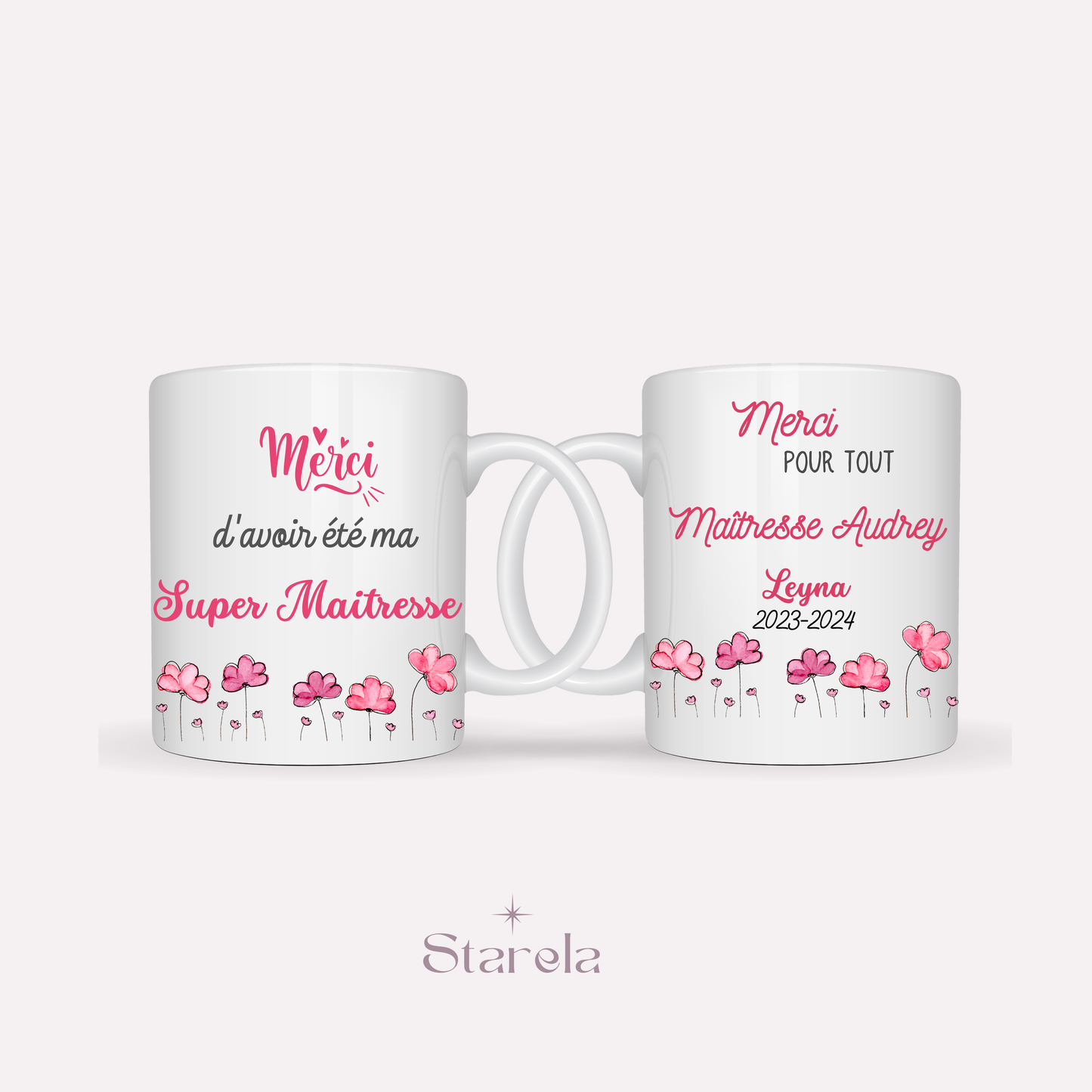 Mug Maîtresse / Atsem/ Aesh / Nounou personnalisable - Fleurs roses