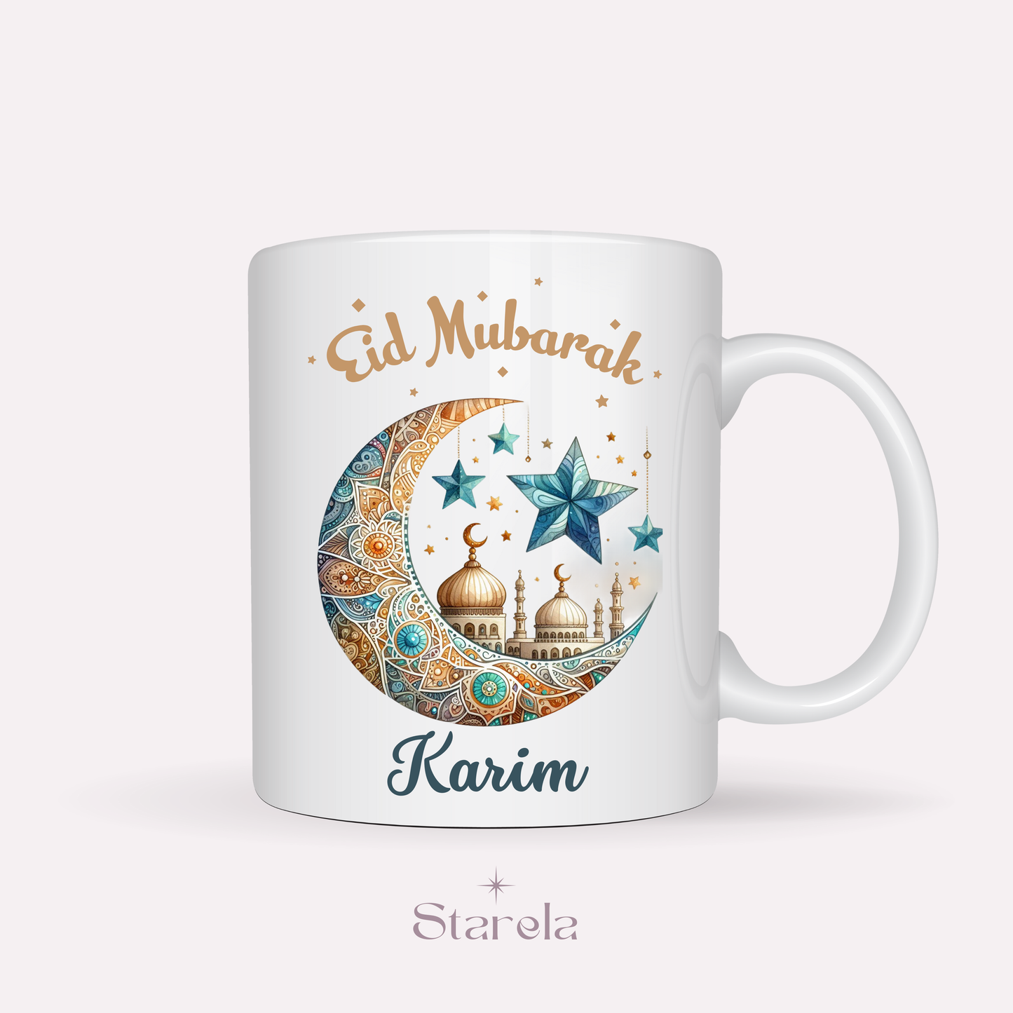 Mug Eïd personnalisable - Eïd Mubarak - Doré et bleu