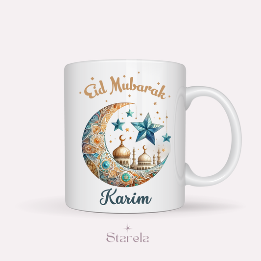 Mug Eïd personnalisable - Eïd Mubarak - Doré et bleu