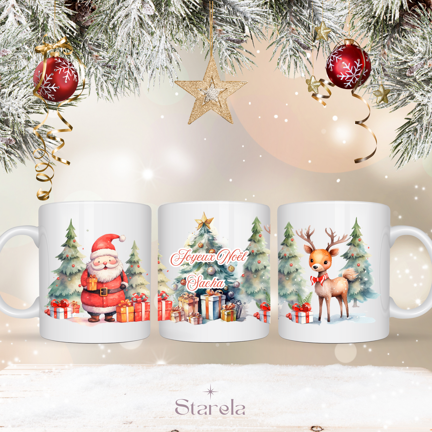Mug Noël personnalisable - Père Noël et Rennes