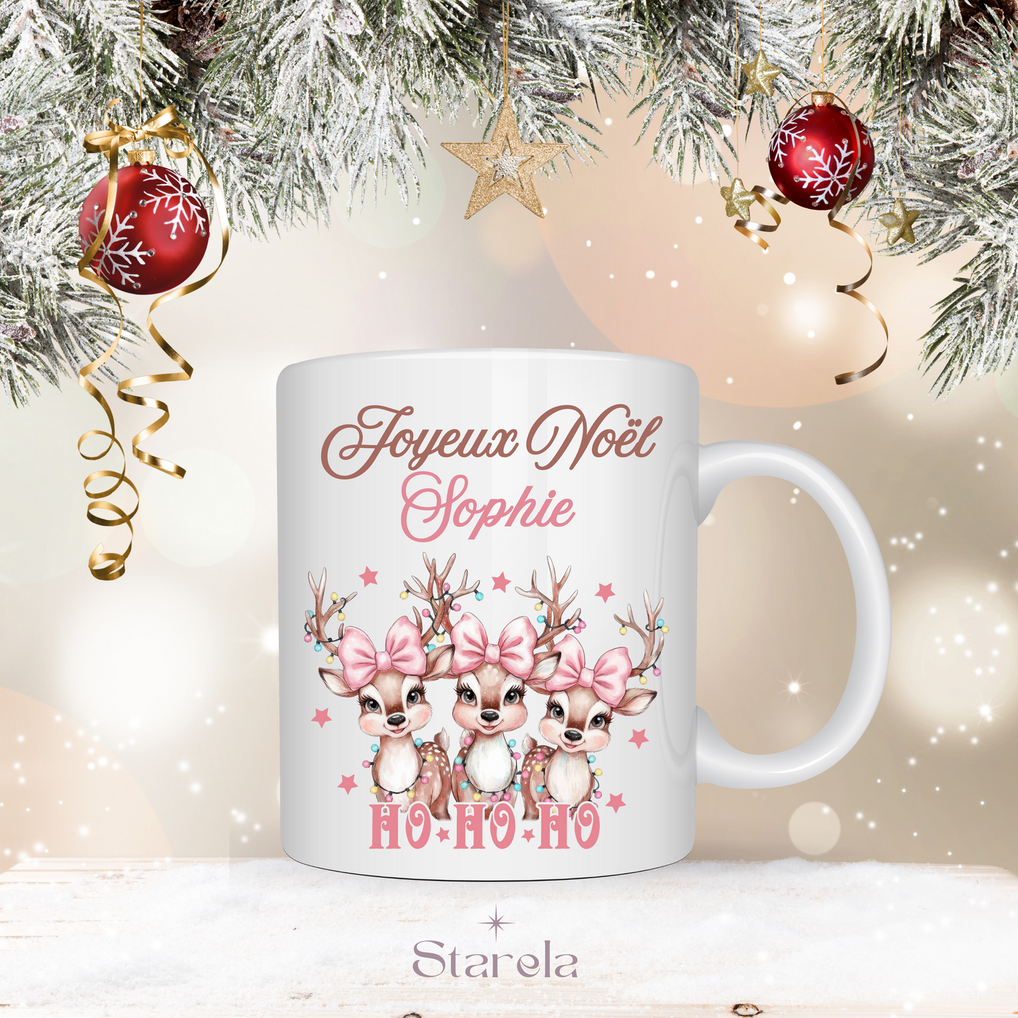 Mug Noël personnalisable - 3 Rennes