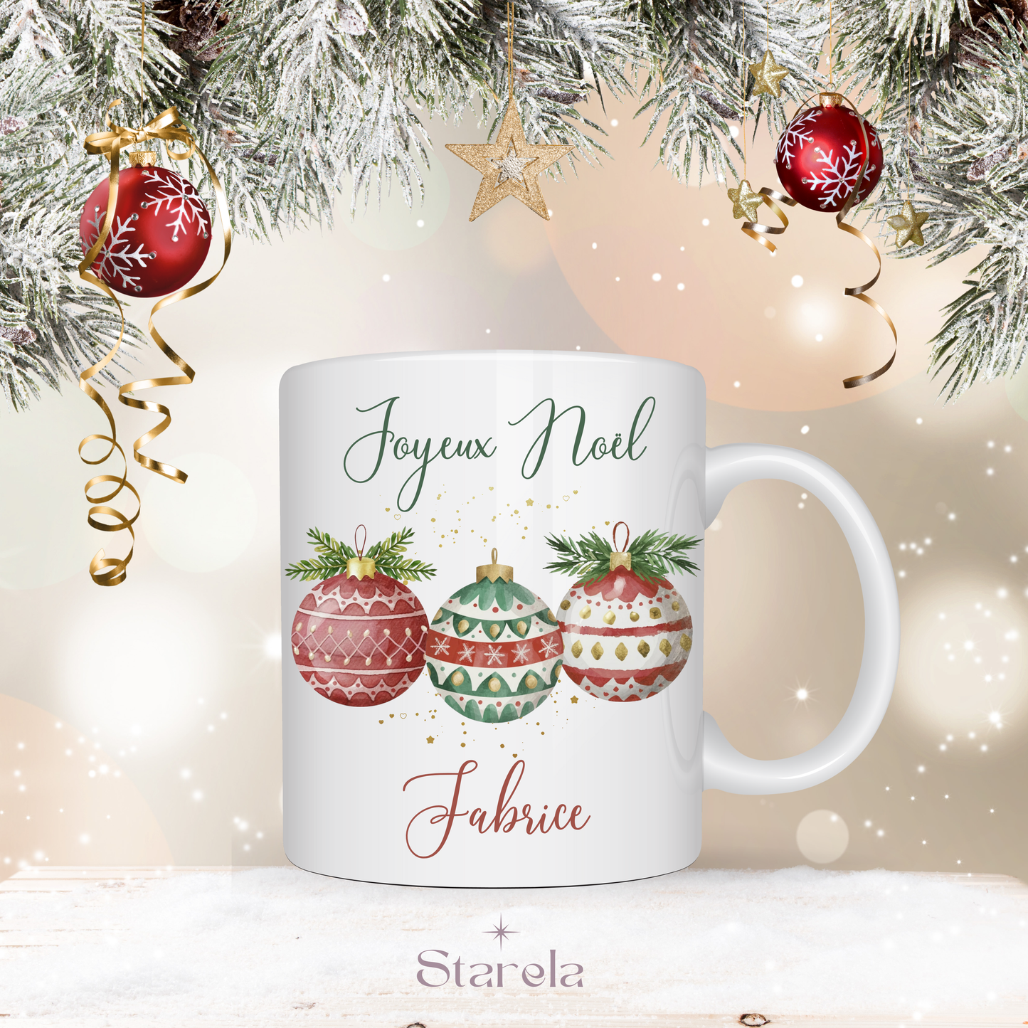 Mug Noël personnalisable - 3 Boules de Noël