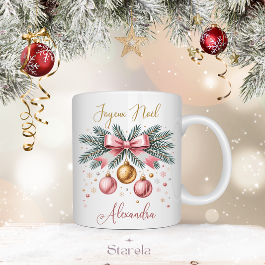 Mug Noël personnalisable - Branche et boules de Noël