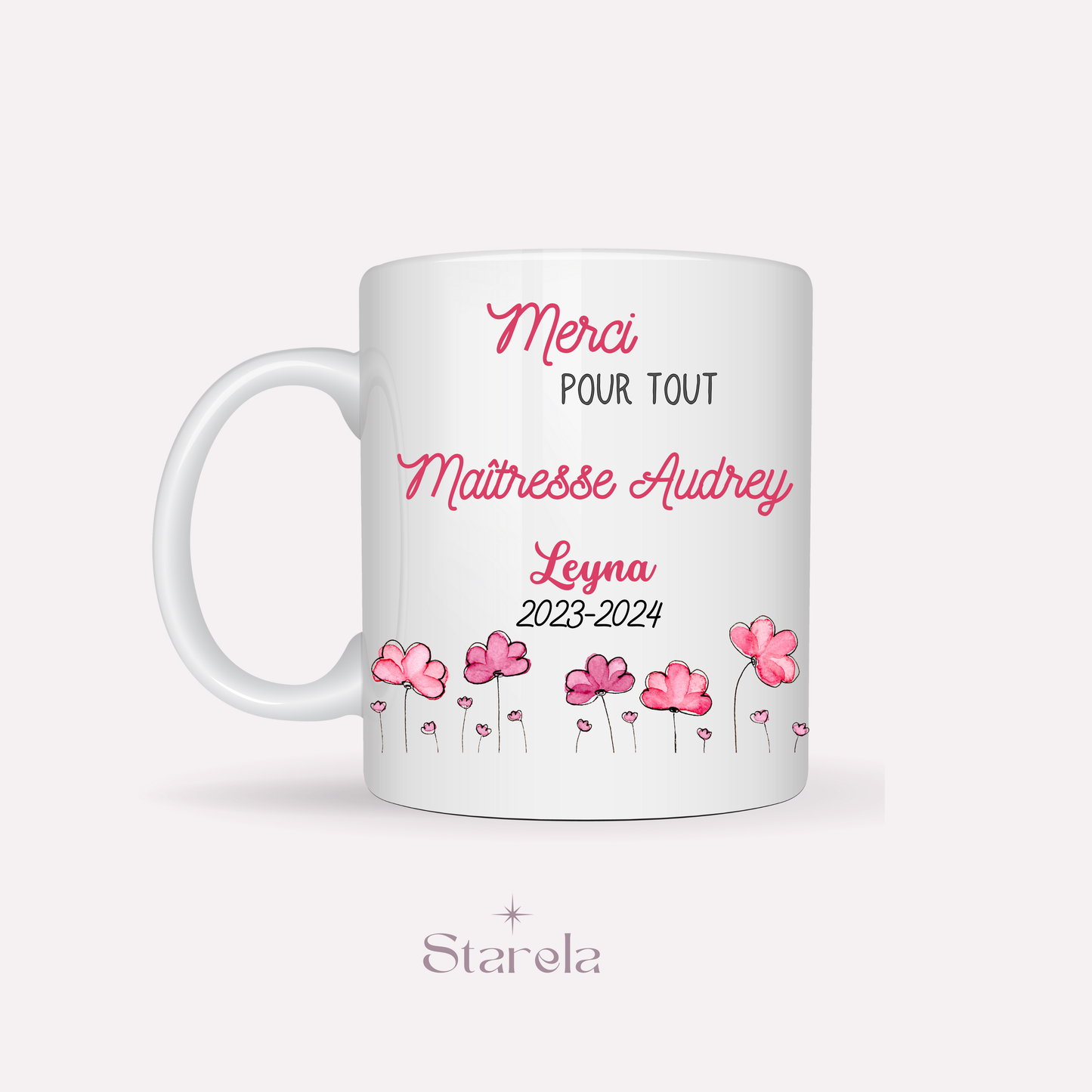Mug Maîtresse / Atsem/ Aesh / Nounou personnalisable - Fleurs roses