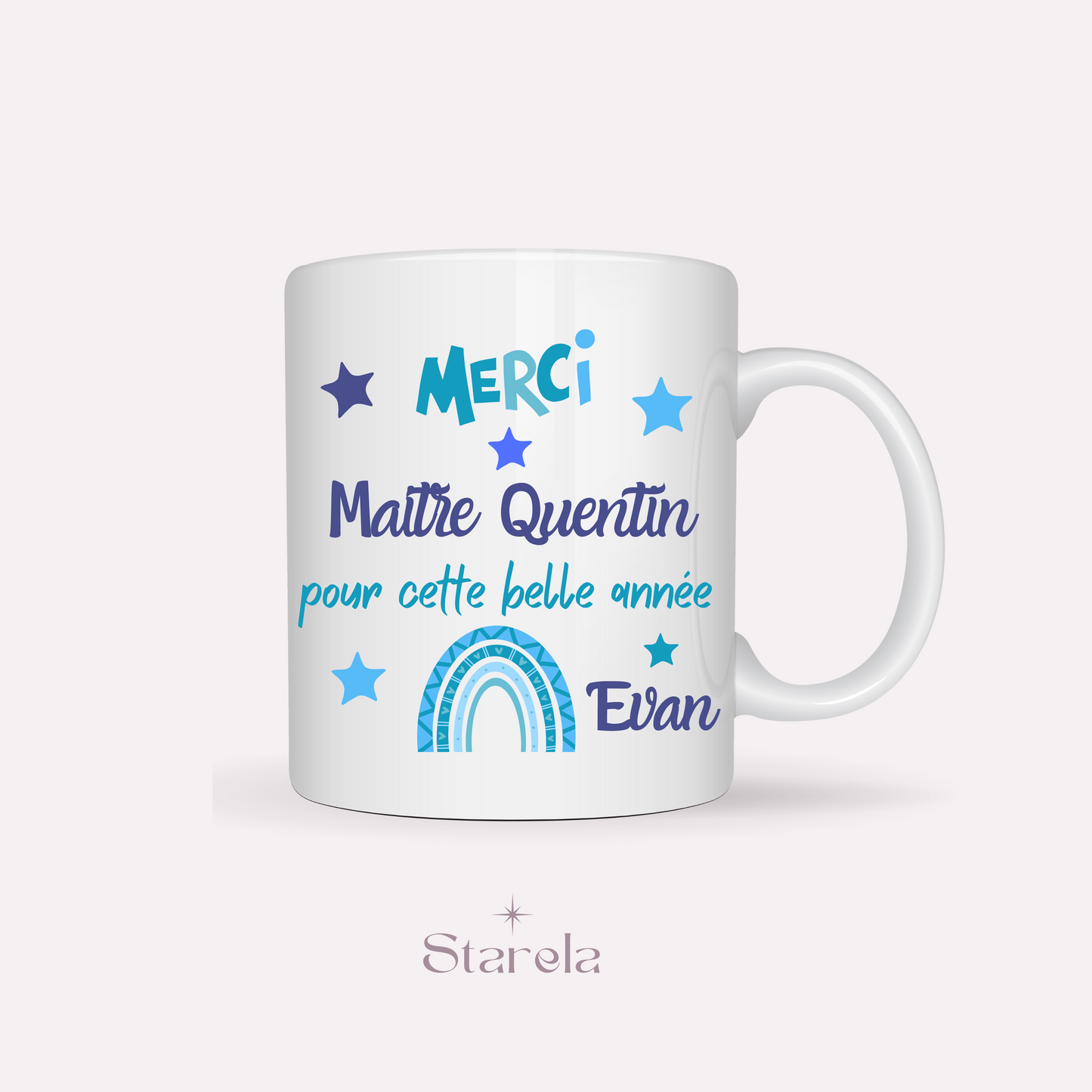 Mug Maître / Atsem/ Aesh  personnalisable - Arc en ciel bleu