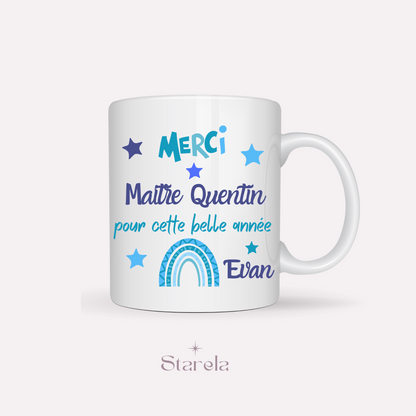 Mug Maître / Atsem/ Aesh  personnalisable - Arc en ciel bleu