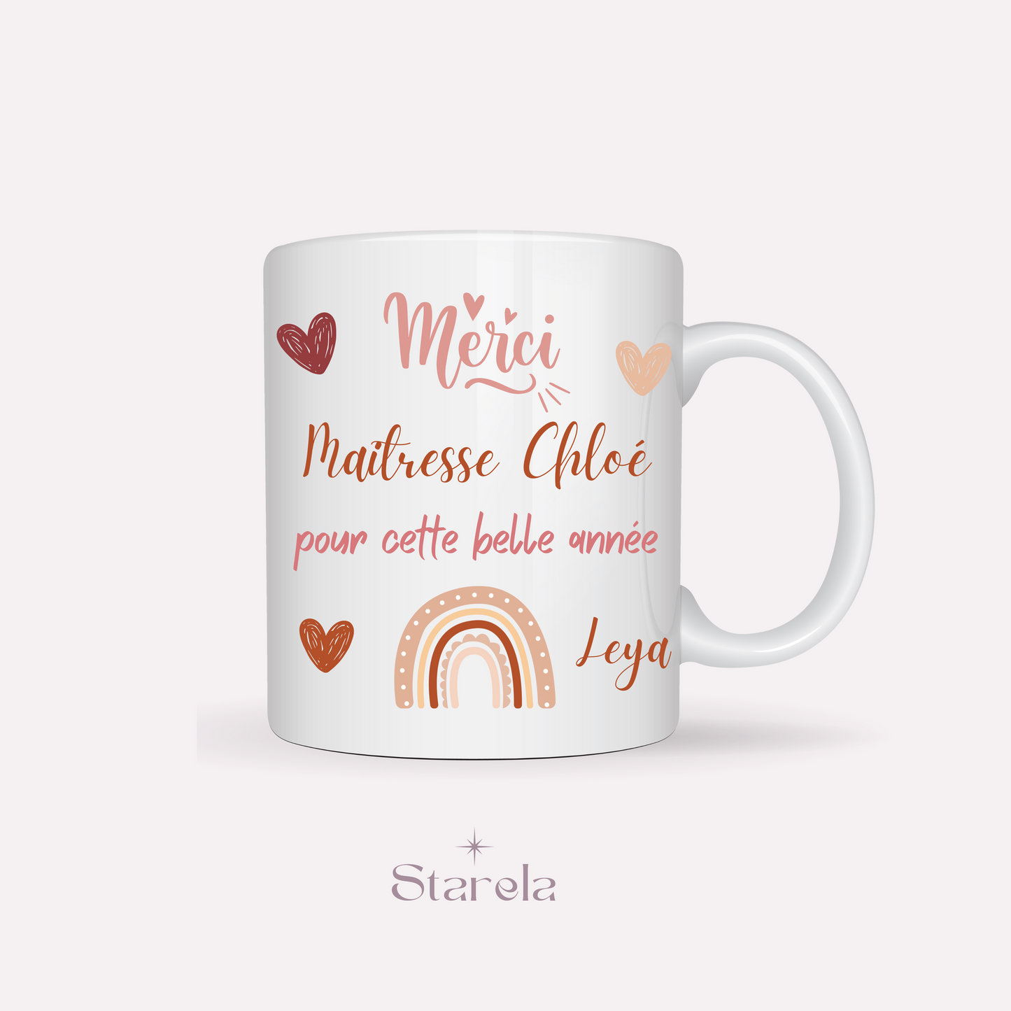 Mug Maîtresse / Atsem/ Aesh / Nounou personnalisable - Arc en ciel Bordeaux
