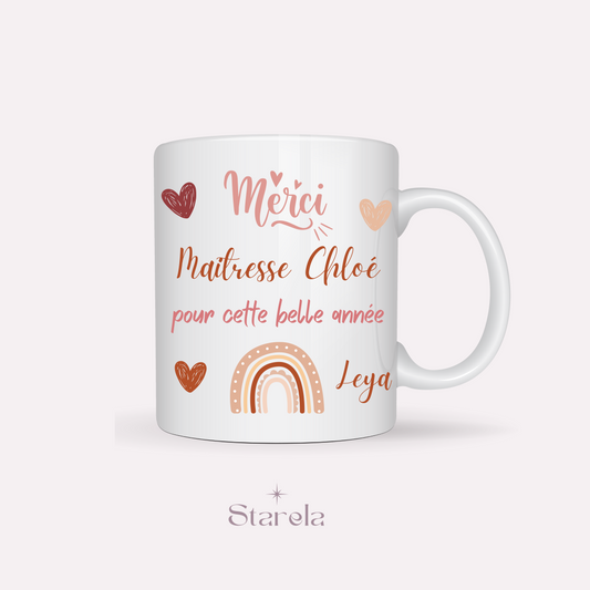 Mug Maîtresse / Atsem/ Aesh / Nounou personnalisable - Arc en ciel Bordeaux