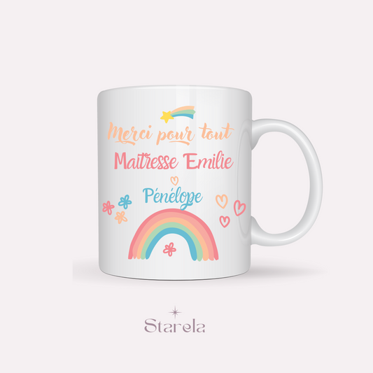 Mug Maîtresse / Atsem/ Aesh / Nounou personnalisable - Arc en ciel