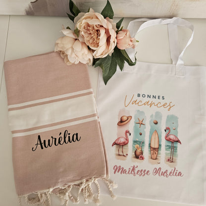 Fouta de plage + Tote Bag personnalisé - Maîtresse Atsem Aesh