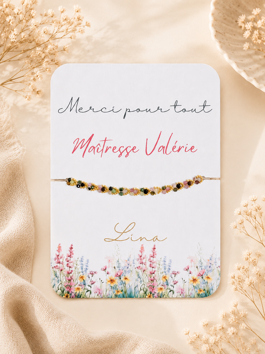 Carte bijoux personnalisée - cadeau Maîtresse, Atsem, Aesh