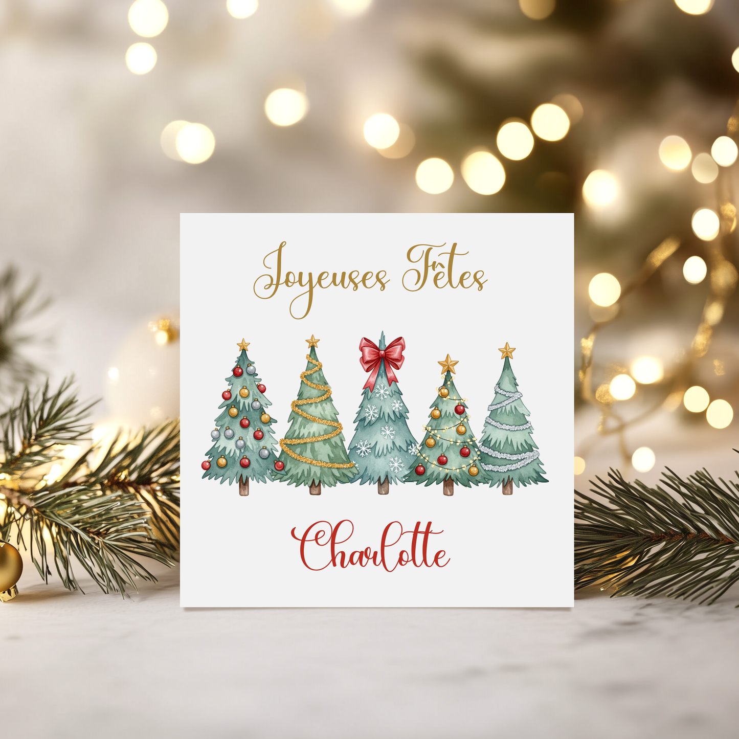 Carte de vœux de Noël personnalisée - 5 sapins